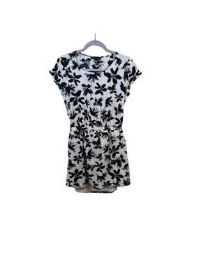 Banana Republic White & Black Floral Print Romper Size M Rayon & Polyester Blend